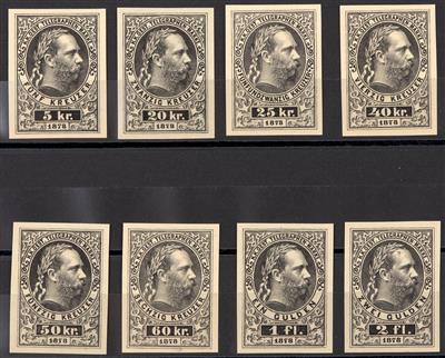 (*) - Österr. Telegrafenmarke Nr. 10 P./17 P. Bogenproben in schwarz auf Kartonpapier ungezähnt, - Briefmarken