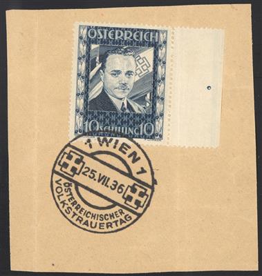 Briefstück - Österr. - 10S DOLLFUSS vom rechten Bogenrand mit Volkstrauertag - Sonderstempel von Wien 1 auf Briefstück, - Známky