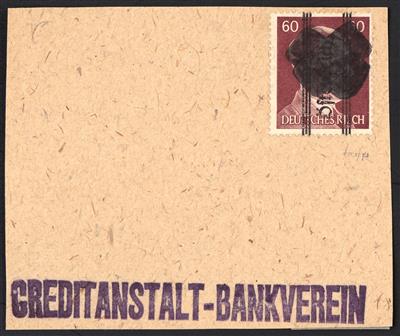 Briefstück - Österr. Grazer Aushilfsausgabe 60 Pfg. auf Bankbriefausschnitt, - Stamps