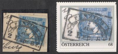Briefstück - Österreich Nr. 6 II Prachtbriefstück mit extrem raren Fahnenstempel PENZING auf Zeitungsmarken, - Stamps