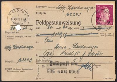 Poststück - Frankierte Feldpostanweisung - Briefmarken