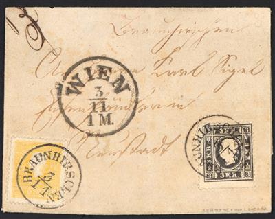 Poststück - Österr. - Abstempelungen auf Ausgabe 1858 Wr. Vorortestempel BRAUNHIRSCHEN/3.11. (1858), - Stamps