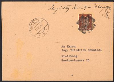 Poststück - Österr. Grazer Aushilfsausgabe 24 Pfg. (Frankatur der II. Gewichtsklasse) mit Werndorfer Klecksstempel, - Briefmarken