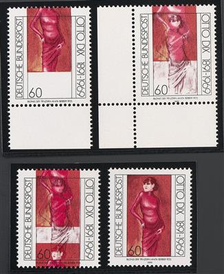 ** - BRD Nr. 1572 (100. Geburtstag Otto Dix) - 3 Abarten mit Druckverschiebungen sowie Vergleichsmarke, - Stamps