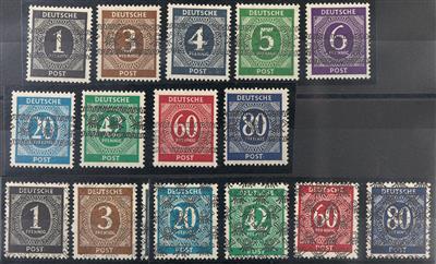 **/gestempelt/* - Sammlung Bizone u.a. mit Nr. 51I/68I sowie 51II/68II, - Briefmarken