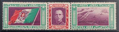 * - Italien Dienstm. Flug  Nr. 9 (Geschwaderflug Rom - Chicago mit Aufdr. "Servicio di Stato") - Marken li. u. re, - Stamps