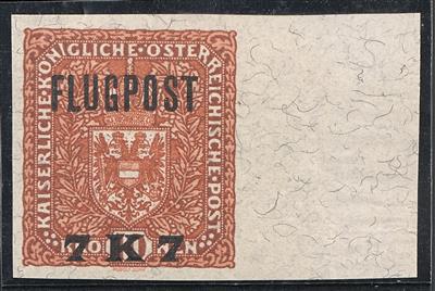 ** - Österr.   ANK. Nr. (3) B.- 7 K auf 10 K rotbraun (nicht verausg.) ungez. postfr. Randstück, - Stamps