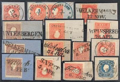 Briefstück/gestempelt - Österr. - Abstempelungen auf Ausgabe 1858 Kärnten: Partie Abstempelungen auf Nr. 13/15, - Briefmarken