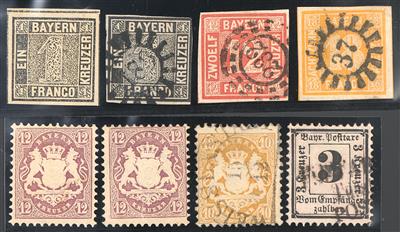 gestempelt/*/**/(*) - altd. Staaten - Sammlung Bayern u.a. mit Nr. 1(*) und gestempelt, - Briefmarken