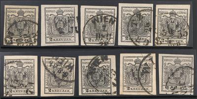gestempelt - Österr. Monarchie - Spezialpartie Nr. 2H/M u.a. mit Nr. 2HIa schwarz Erstdruck links mit Randdruck, - Briefmarken