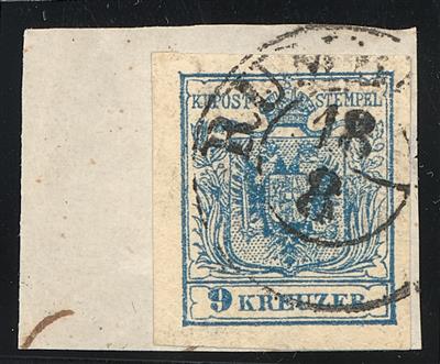 gestempelt - Österr. Nr. 5 H IIIa auf gestreiftem Papier mit dazugehörigem Briefstück, - Briefmarken