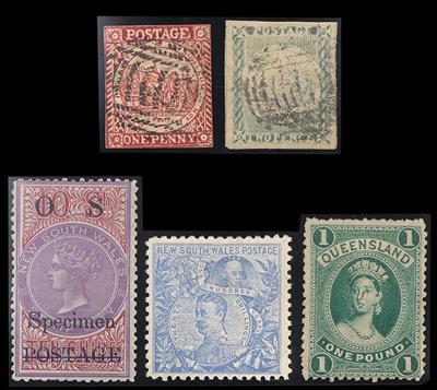 gestempelt/* - Sammlung Neusüdwales Ausg. 1849/1906 mit Dienstm. u. Queensland Ausg. 1860/1908 versch. Erh., - Známky