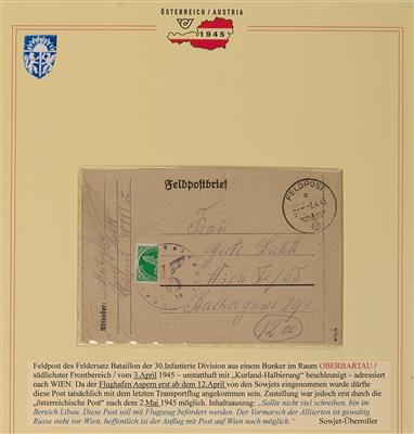Poststück - Kurland-Halbierung auf Feldpostbrief mit Echtheitsgutachten van Loo u. Sign. Dr. Dub, - Známky