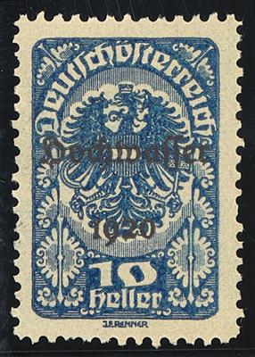 (*) - Österr. 1921 - 10 Heller Hochwasserserie Farbprobe in Dunkelblau auf gelblichem Papier (ANK Nr. 341P), - Briefmarken