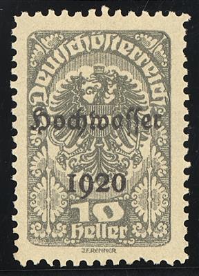 (*) - Österr. 1921 - 10 Heller Hochwasserserie Farbprobe in Grau auf gelblichem Papier (ANK Nr. 341P), - Stamps