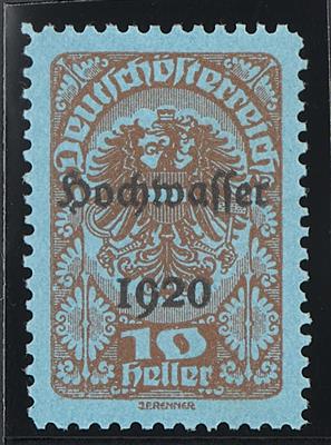 (*) - Österr. 1921 - 10 Heller Hochwasserserie Farbprobe in Karminbraun auf bläulichem Papier (ANK Nr. 341P), - Briefmarken