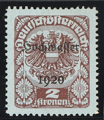 (*) - Österr. 1921 - 2 Kronen Hochwasserserie Farbprobe in Rotbraun auf bläulichem Papier (ANK Nr. 352 P), - Známky