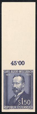 ** - Österr.   ANK. Nr. 1015 U (Auer v. Welsbach) ungezähntes postfr. Oberrandstück mit Überrand u. Reihenzähler, - Stamps