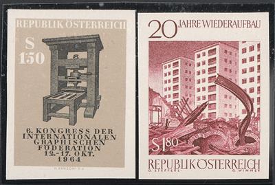 ** - Österr.   ANK. Nr. 1205 U (Alte Druckpresse) u. 1208 U (Wiederaufbau) ungez. postfr. Prachtstücke, - Briefmarken