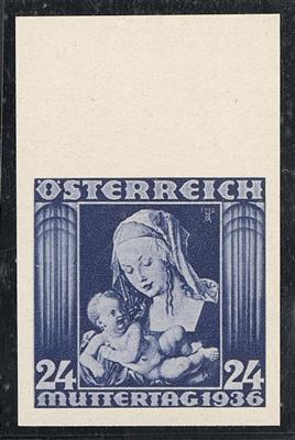 ** - Österr. Muttertag 1936 ungezähnt postfr. Pracht-Oberrandstück (ANK. Nr. 627 U), - Známky