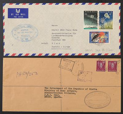 Poststück - Ausstellungssammlung Österr. Rotkreuzeinsatz in Biafra/Nigeria 1969 Bedarfspost aus verschiedenen Orten, - Briefmarken