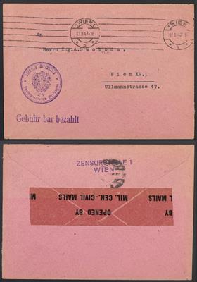 Poststück - Österr. 1947 - ÖSTERREICHISCHE ZENSURSTELLE 1WIEN beim Bundesministerium des Inneren, - Známky