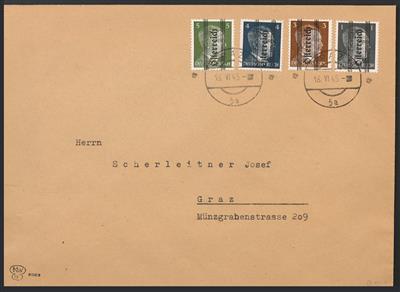 Poststück - Österr. Grazer Aushilfsausgabe 1+3+4+5 Pfg. auf Kuvert (Marken teils Plattenfehler/ Druckzufälligkeiten, - Stamps