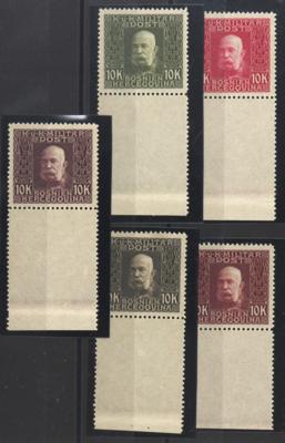 (*) - Bosnien Nr. 84P (10 Kronen Freimarkenausgabe 1912 als PROBEDRUCKE in 5 VERSCHIEDENEN FARBEN), - Známky