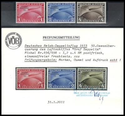 ** - D.Reich Zepp. Flug  Nr. 496/498 (CHICAGOFAHRT 1933) postfr. Prachtsatz mit Prüfmitteilung Kovar VÖB, - Briefmarken