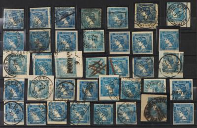 .gestempelt/Briefstück - Partie Österr. Nr. 6 (Blauer Merkeur) mit Typen, - Stamps