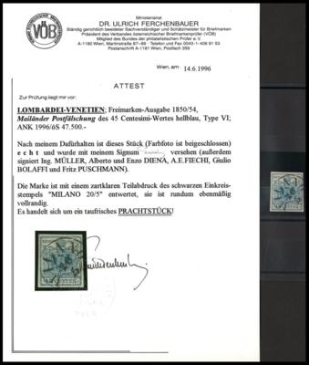 .gestempelt - Lombardei - MAILÄNDER POSTFÄLSCHUNG des 45 Centesimi- Wertes hellblau, - Francobolli