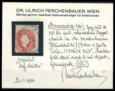 .gestempelt - Österr. Ausg. 1861 - Nr. 20 mit schwachem DOPPELDRUCK im etwas verschobenem BLINDDRUCK, - Známky