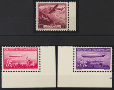 ** - Liechtenstein Flug  Nr. 148/150 Rand- bzw. eckrandstücke, - Briefmarken