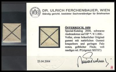 * - Österr. Ausg. 1850 - Schwarzes Andreaskreuz auf HP, - Briefmarken