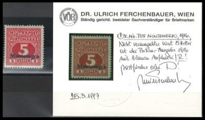 ** - Österr. Feldpost WK I - Montenegro - NICHT VERAUSGABTE 5 Heller Portomarke mit BLAUEM Aufdruck, - Briefmarken