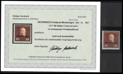 ** - Österr. Feldpost WK I - Montenegro Nr. XVI (nicht verausgabter Wert zu 80 Heller mit SCHWARZEM Aufdruck), - Stamps