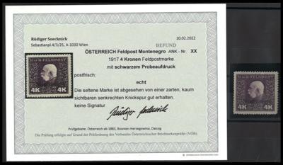 ** - Österr. Feldpost WK I - Montenegro Nr. XX (NICHT VERAUSGABTER WERT zu 4 KRONEN), - Briefmarken