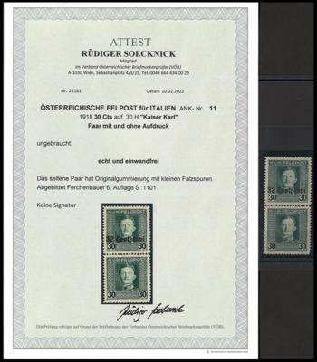 * - Österr. Feldpost WKI - Ausg. f. Italien Nr. 11 im senkrechten Paar   MIT und OHNE AUFDRUCK, - Briefmarken