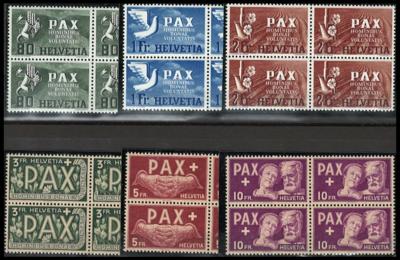 ** - Schweiz Nr. 447/59 (PAX-Serie kpl. in  Viererbl.) postfr. Prachtsatz, - Stamps