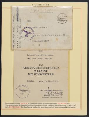Poststück - D. Feldpost 1945 Bewegl. Feldlazarett BRESLAU verlegt Bunker Neumarkt mit Kriegsverdienstkreuz, - Francobolli