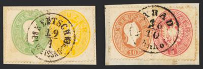 Poststück - Österr. 2 dekorative Mischfrankaturen 1863 + 1864, - Briefmarken