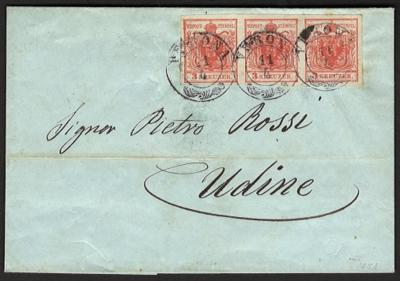 Poststück - Österr. Ausg. 1850 - Nr. 3HI Platte II im vollrandigen, - Briefmarken