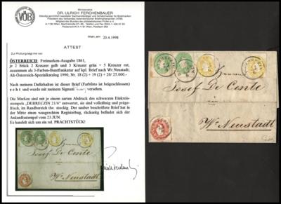 Poststück - Österr. Ausgabe 1861 - Nr.18 (2) + 19 (2) + 20 als - Známky