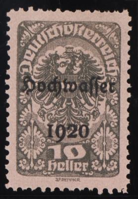 (*) - Österr. 1921 - 10 Heller Hochwasserserie Farbprobe in Grau auf rosa Papier (ANK Nr. 341 P), - Stamps