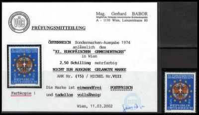 ** - Österr. Nr. (15) - nicht verausg. GEMEINDETAGSMARKE mit Prüfungsmitteilung Mag. Babor, - Francobolli