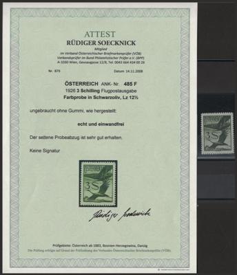 (*) - Österr. Nr. 485P (3S Flug 1926 als FARBPROBE in SCHWARZOLIV, - Stamps
