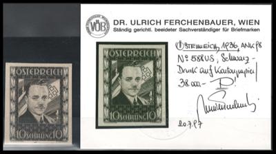 (*) - Österr. Nr. 588PI IX (10S DOLLFUSS als Schwarzdruck auf Kartonpapier), - Francobolli