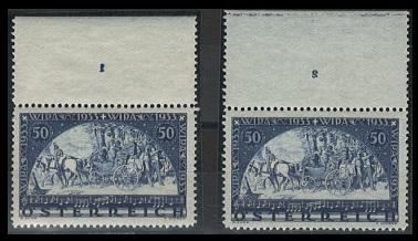 ** - Österr. WIPA glatt mit Plattennr. "1 u. 2" postfr. Oberrandstücke, - Stamps