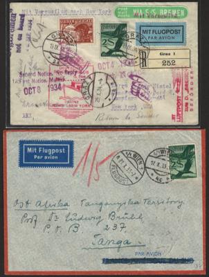 Poststück - Österr. I. Rep. - Partie Flugpost meist frankiert mit Ausg. 1925/30 u.a. nach Tanganyika, - Briefmarken