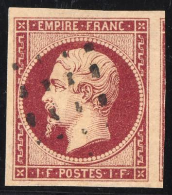 .gestempelt - Frankreich Nr. 17a (1 Fr. karmin) - breitrandig bzw. re. Teil der Nebenm., - Stamps